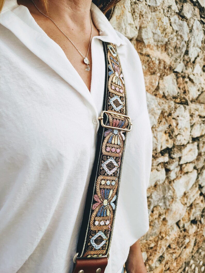 Guitar strap purse with sequin details. Handbag strap Etsy