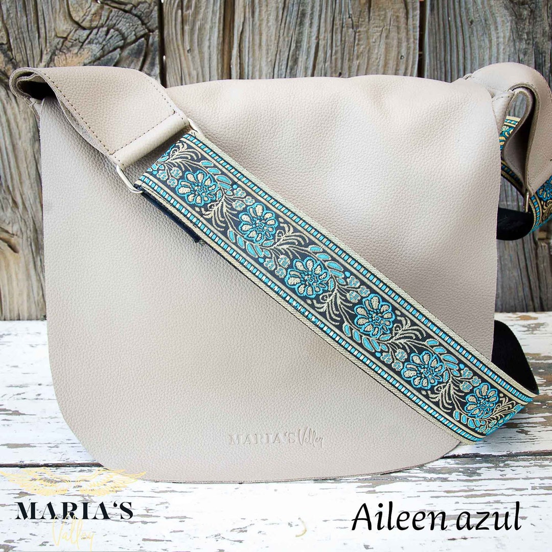 AUYOCO Vegan Leather Crossbody Bag For Women - Dusty Blue With 2 Guitar Straps, Zipped Pockets