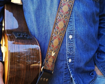 VINPAM Vintage Gitarrengurt Mit Jacquard-Stickerei - Komplettset Für Akustik-, E-Gitarren & Bass
