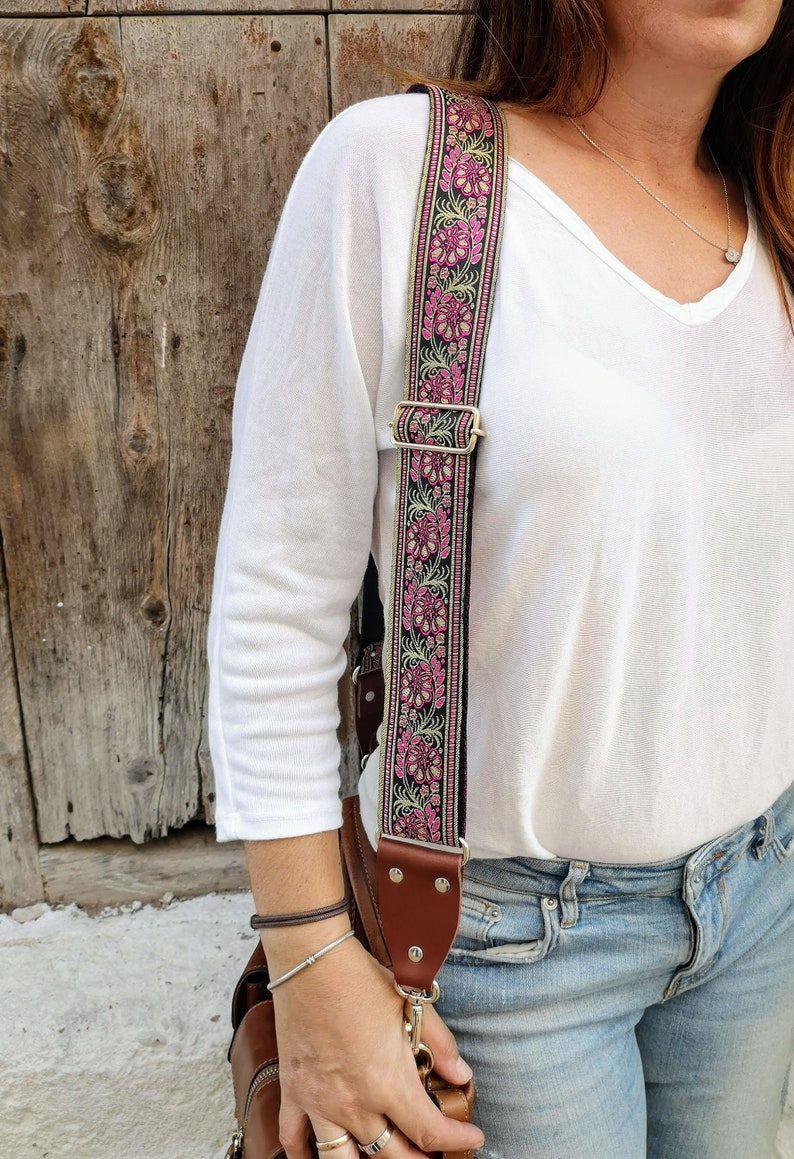 Guitar strap purse gold and pink color. Will add a different | Etsy