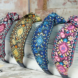 Top Knot headbands, Embroidered Headband, comfortable wide headband, Knotted Headband, Hair Accessories, Spring Summer Headband for Women