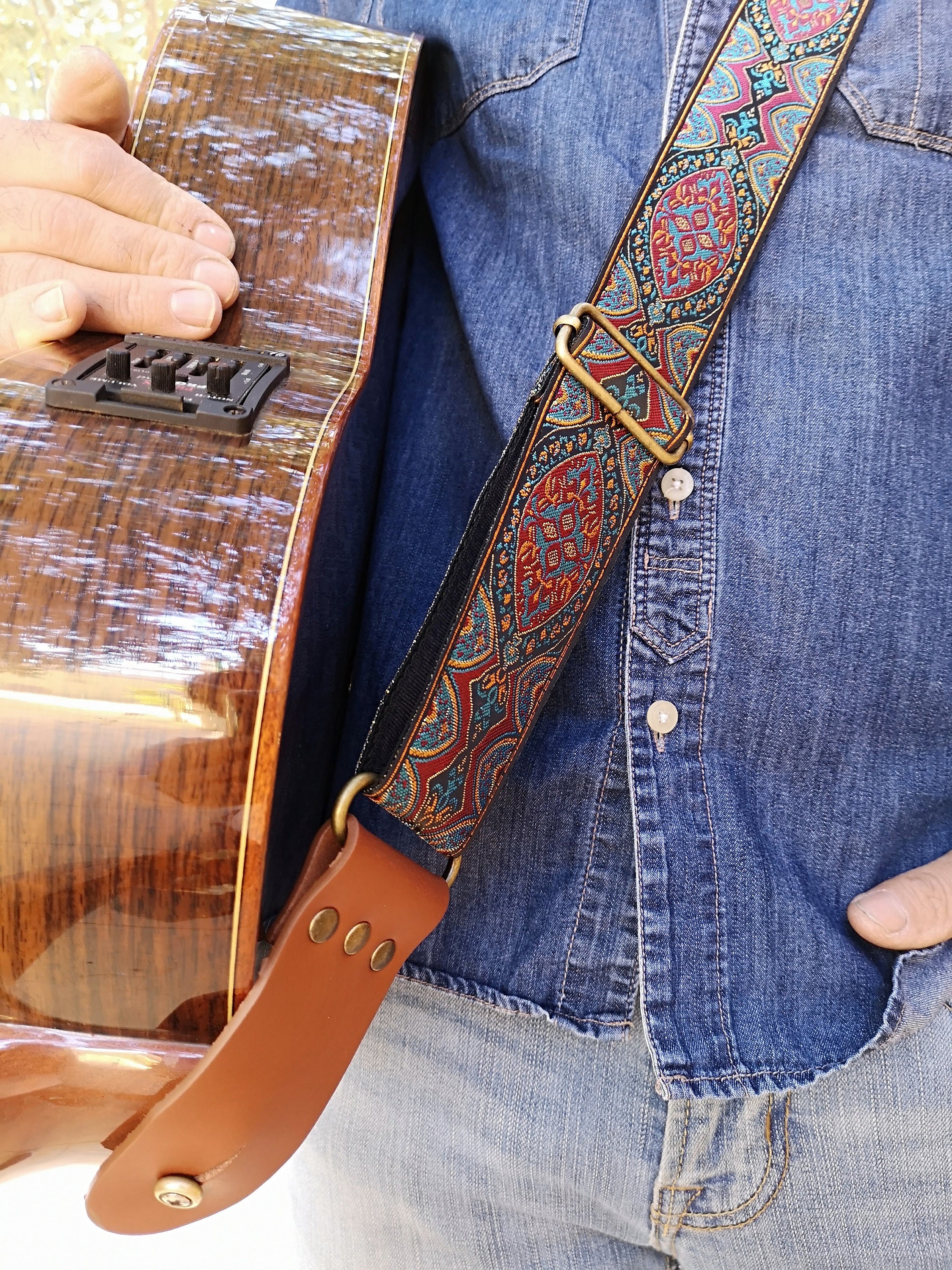 Guitar Strap, Guitar Strap in Vintage and Folk Style, Mythical