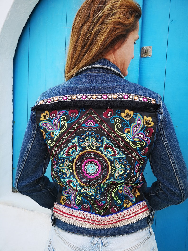 Boho jacket with embroidery denim jacket festival jacket | Etsy