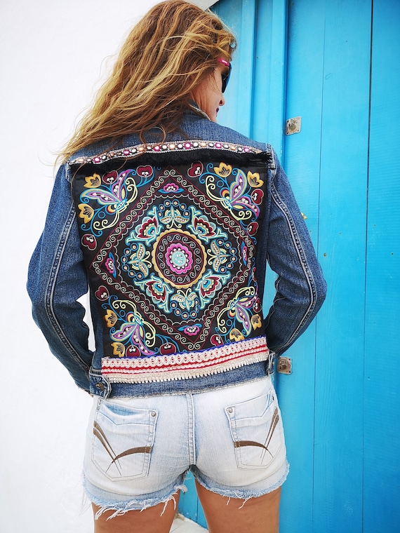 Boho Jacket With Embroidery Denim Jacket Festival Jacket - Etsy Canada