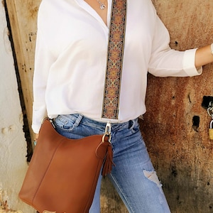 Crossbody Leather Bag With Guitar Strap, Guitar Strap Purse, Wide ...