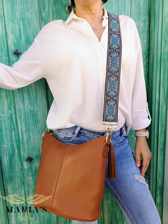 Crossbody Leather Bag With Guitar Strap, Guitar Strap Purse, Wide