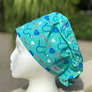 STETHOSCOPES-Woman surgical cap for doctor w/ free buttons,plastic surgeon,dermatologist hat,anesthesiologist,vet scrub hat,nurse,X-ray tech