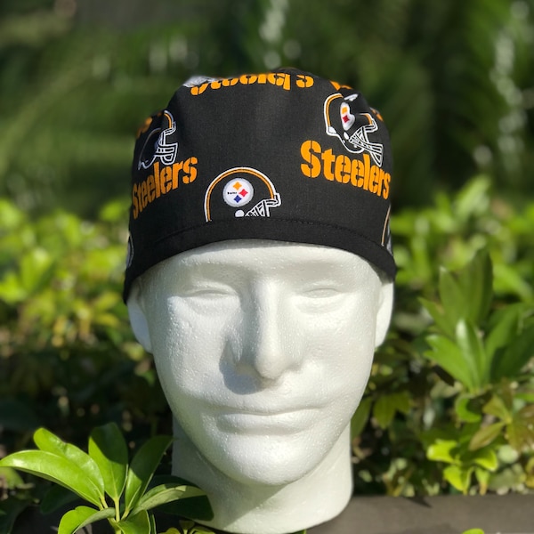 PITTSBURGH STEELERS-Doctor surgical cap w/sweat band,nurse scrub cap,CNA,vet,X-ray tech,pharmacist,phlebotomist,scull bandanna,baker,chef !