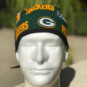 GREEN BAY PACKERS-Doctor scrub cap w/ sweat band,vet surgical hat,nurse,med, lab tech,hyg,assistant,dentist,baker,chef hat,skull cap,bandana