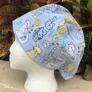 CATS - Woman surgical cap for doctor,scrub hat for vet,nurse,CNA,dentist,hyg,assistant,phlebotomist,X-ray tech,chemo patient,baker,chef hat