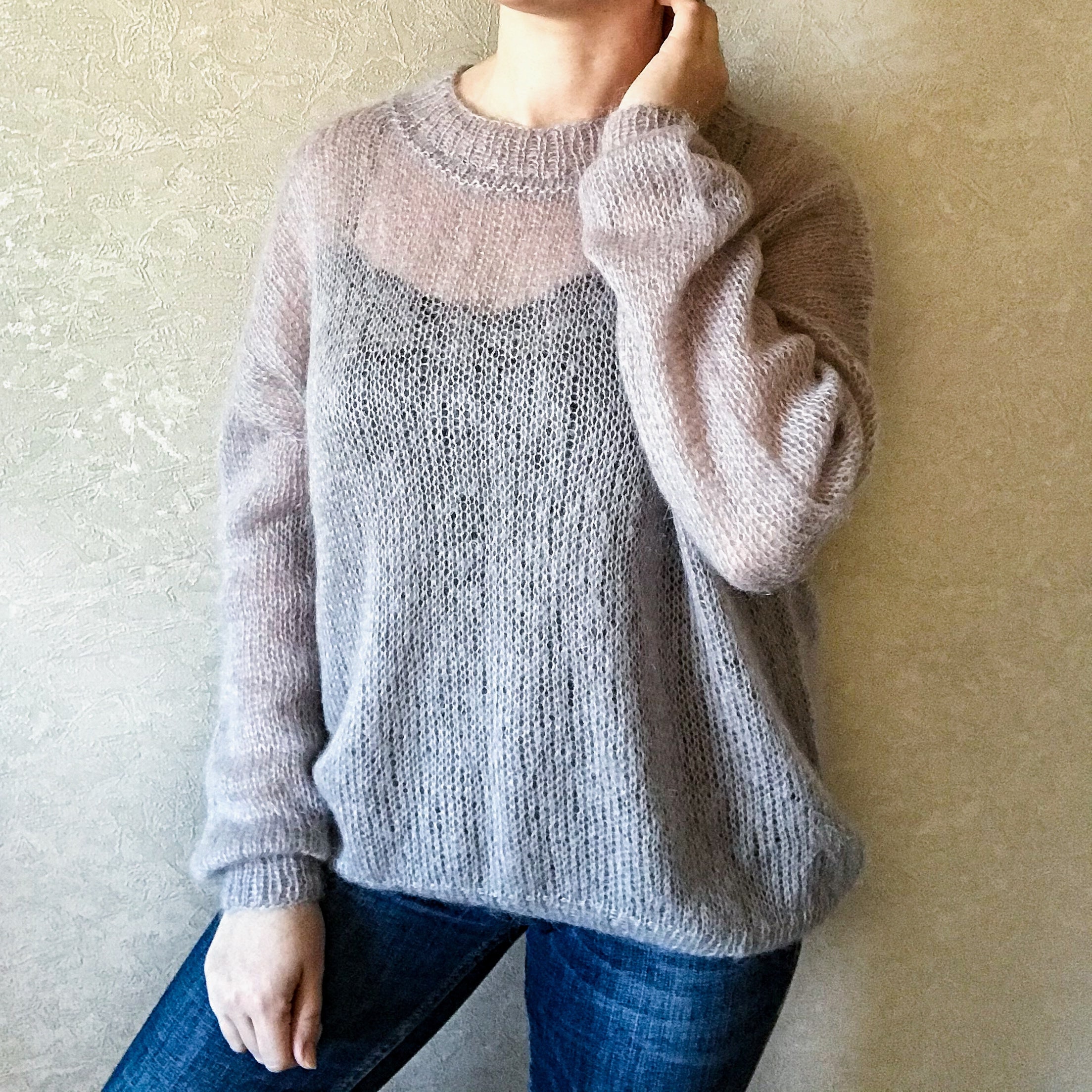 Grey mohair jumper mohair oversized jumper wool knitwear | Etsy