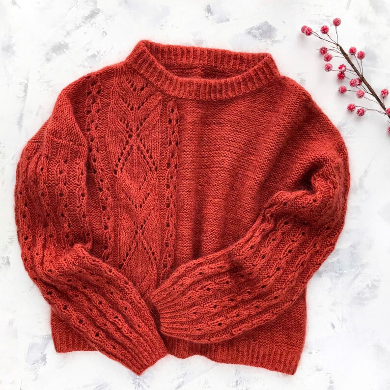 lacy sweater Oversized mohair wool hand knit sweater for women Long sleeve outwear Cottagecore sweater