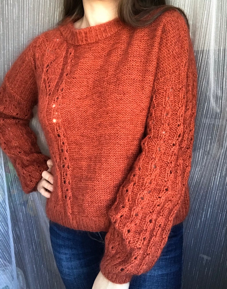 lacy sweater Oversized mohair wool hand knit sweater for women Long sleeve outwear Cottagecore sweater