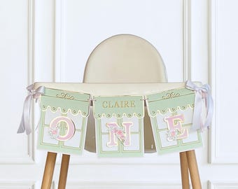 Paris First Birthday High Chair Banner, Personalized French Coquette Theme Party Decoration