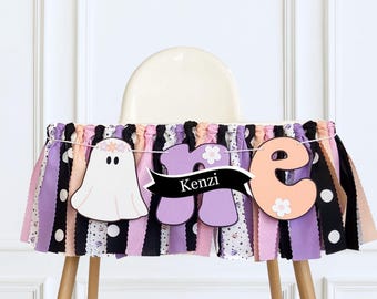Personalized Spooky One Highchair Banner, Pastel Halloween First Birthday Decor