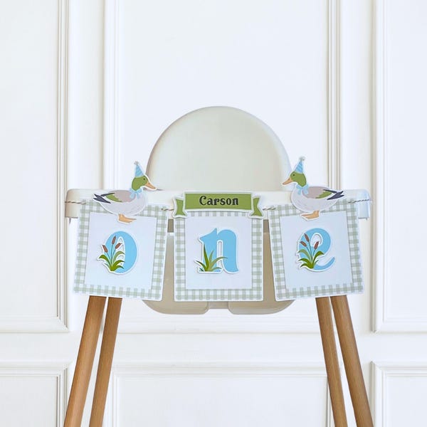 One Lucky Duck High Chair Banner, Personalized Boy's 1st & 2nd Birthday Decorations