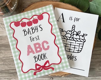 Apple Fall Theme Coloring Book Shower Activity,  PRINTED Baby's First ABC Book