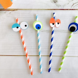 Monster Eye Party Straws - Set of 12, Googley Eye Party Straws, Little Monster Party Decorations, Halloween Theme Party Straws