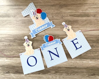 Patriotic 4th of July Birthday Decor, Red White and Blue Banner and Cake Topper, Personalized