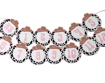 Cowgirl First Birthday 12 Month Photo  Banner: Rodeo Theme Milestone One Year Pictures