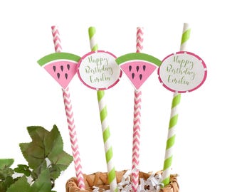 Watermelon First Birthday Straws: Personalized Party Decorations (Set of 12)