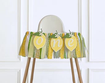 Lemon High Chair One Banner, Girl 1st Birthday Party Decoration
