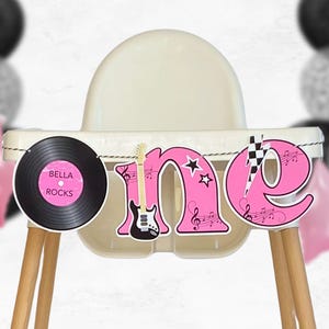 Rock and Roll High Chair Banner, Personalized Music Theme 1st Birthday Decoration