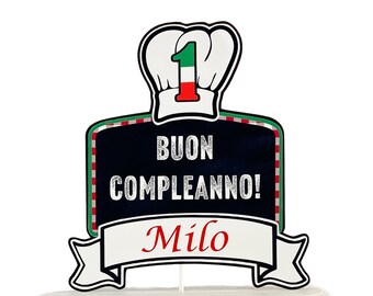 Italian Theme Cake Topper, Personalized with Name and Age