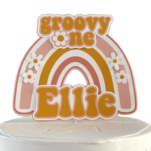 Groovy One Cake Topper, Retro Hippie Theme First Birthday Cake Decoration, Rainbow 1st Birthday, Personaized  Smash Cake Topper