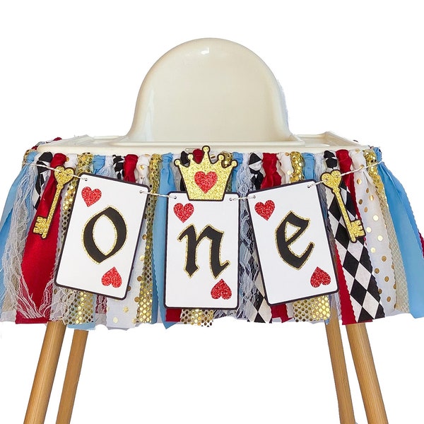 Alice in Onderland First Birthday, Queen of Hearts High Chair One Banner, Onderland Tea Party, Girl 1st Valentine Highchair Garland