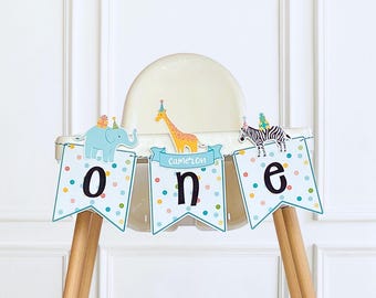 Party Animal High Chair Banner, Personalized Safari Birthday Decoration