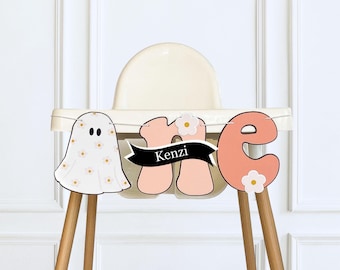 Groovy Spooky One Highchair Banner,  Personalized Halloween First Birthday Party Decoration