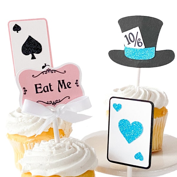 Alice in Wonderland Set of 12 Cupcake Toppers, Alice in Onderland Party Decorations, Girl First Birthday Decorations, Tea Party Picks