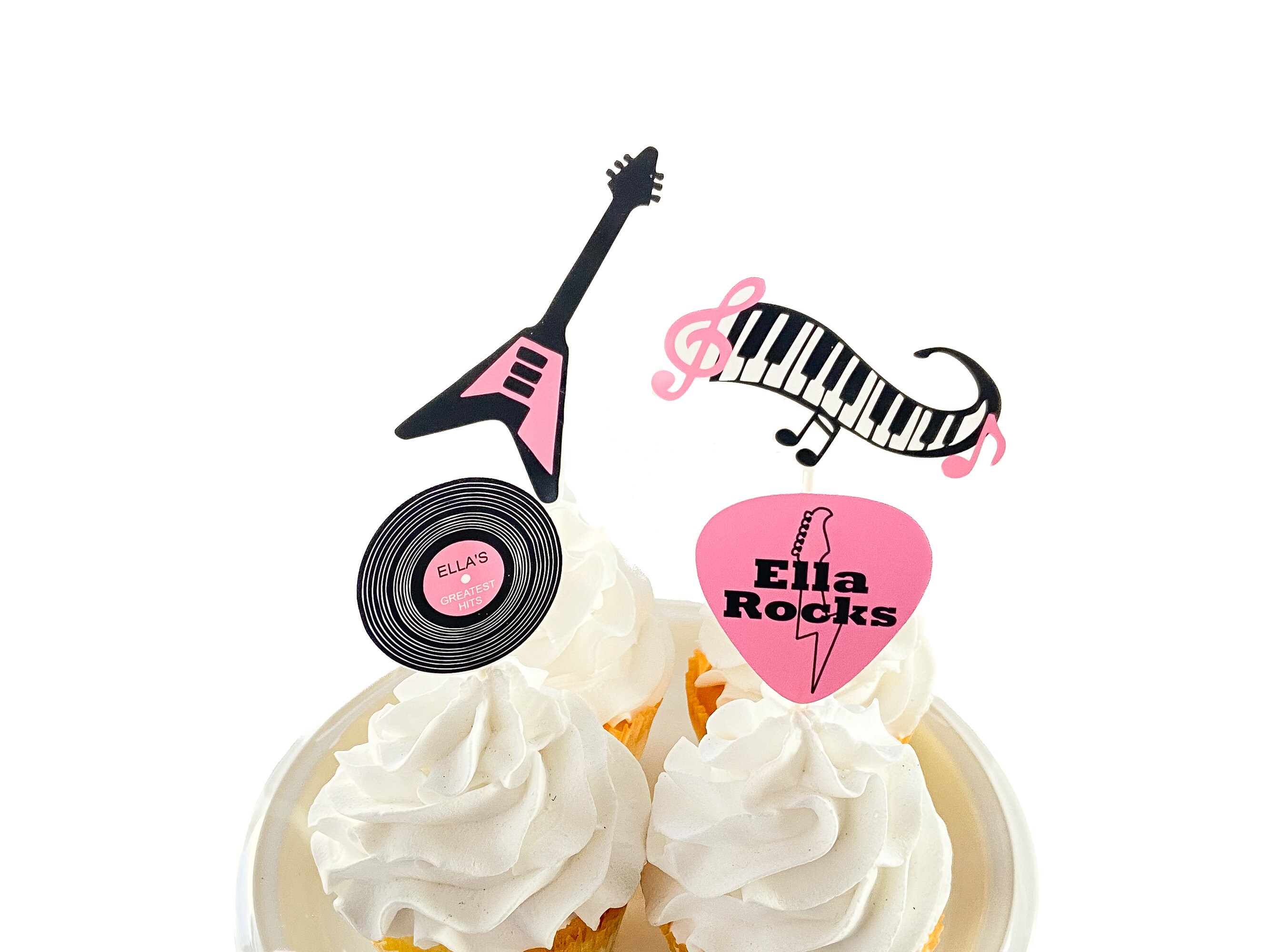 Rock N' Roll Cupcake Toppers: Personalized Music Birthday Decorations - Set of 12