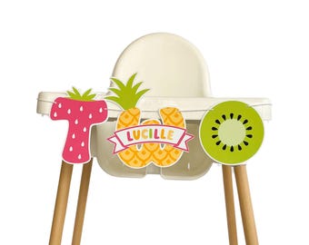 Two Sweet High Chair Banner, Personalized 2nd Birthday Fruit Theme Decor