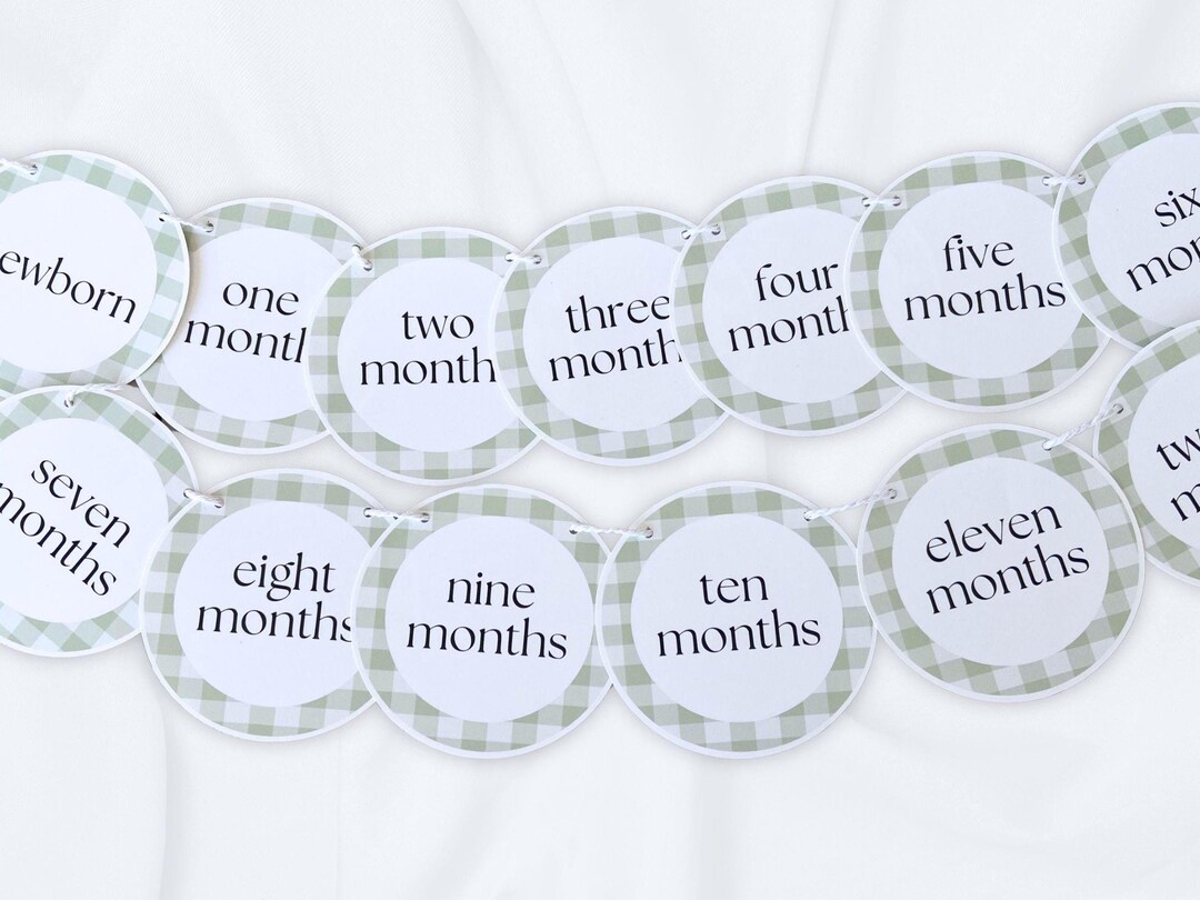 Gingham First Birthday Monthly Photo Banner: Milestone One Year Baby ...