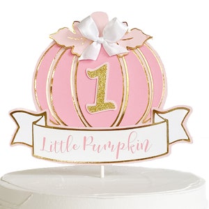 Pink and Gold Pumpkin Cake Topper, Little Pumpkin First Birthday, 1st Birthday Party Decorations, Smash Cake Prop