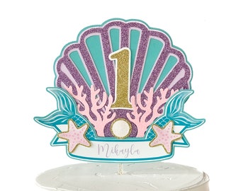 Personalized Mermaid Cake Topper: Shell Theme Birthday Decor
