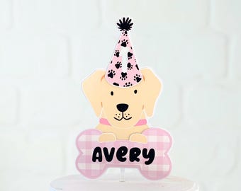 Puppy Dog Cake Topper: Personalized Girl Birthday Pawty Decortion