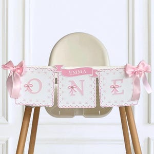 Pink Bow High Chair Banner: Personalized Girl First Birthday Decor
