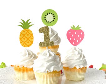 Fruit 1st Birthday Cupcake Toppers: Sweet One Party Decorations (Set of 12)
