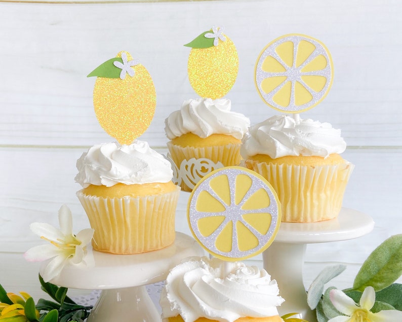 Lemon Cupcake Toppers Set of 12 Fruit Theme First Birthday Etsy