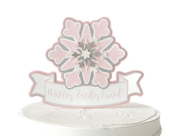 Winter Onderland Cake Topper, Snowflake First Birthday Cake Topper, Pink and Silver Winter Wonderland 1st Birthday Decorations