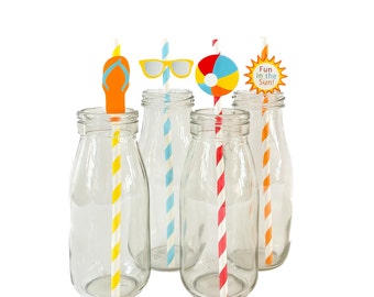 Pool Party Straws: Beach Ball, Flip Flop, Sunglasses - Set of 12