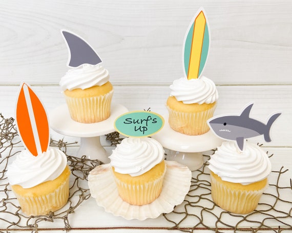 Surfing Party Cupcake Toppers set of 12 