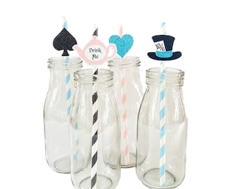Alice in Wonderland Party Straws: Mad Hatter Tea Party - Set of 12