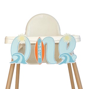 The Big One  First Birthday Highchair Banner, Surf Banner Personalized with Name, Surfboard High Chair Sign