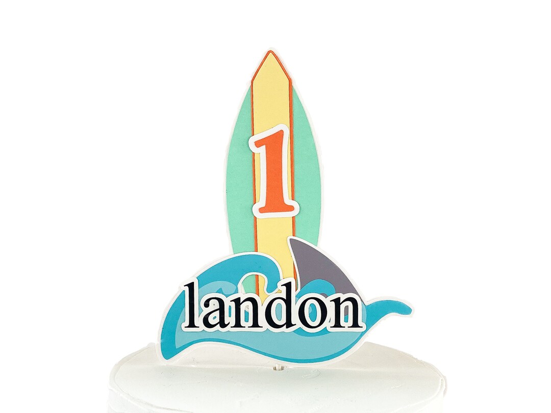 Surfboard Cake Topper, Shark Theme Cake Smash Topper, Personalized Surf ...
