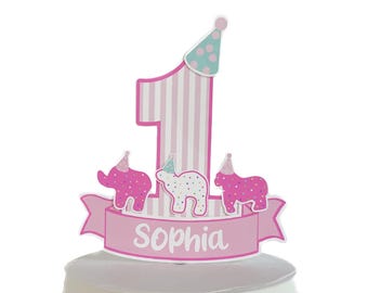 Pink Animal Cookie Birthday Cake Topper: Personalized Circus Party Decorations