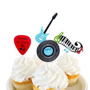 Music Theme Cupcake Toppers - Set of 12, Music Note 1st Birthday Decorations, Personalized with Age Guitar Theme First Birthday